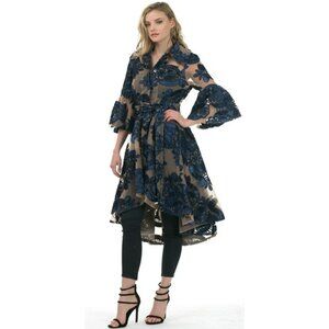 Vintage Hi Low Mesh Jacket with Navy Floral Embroidery